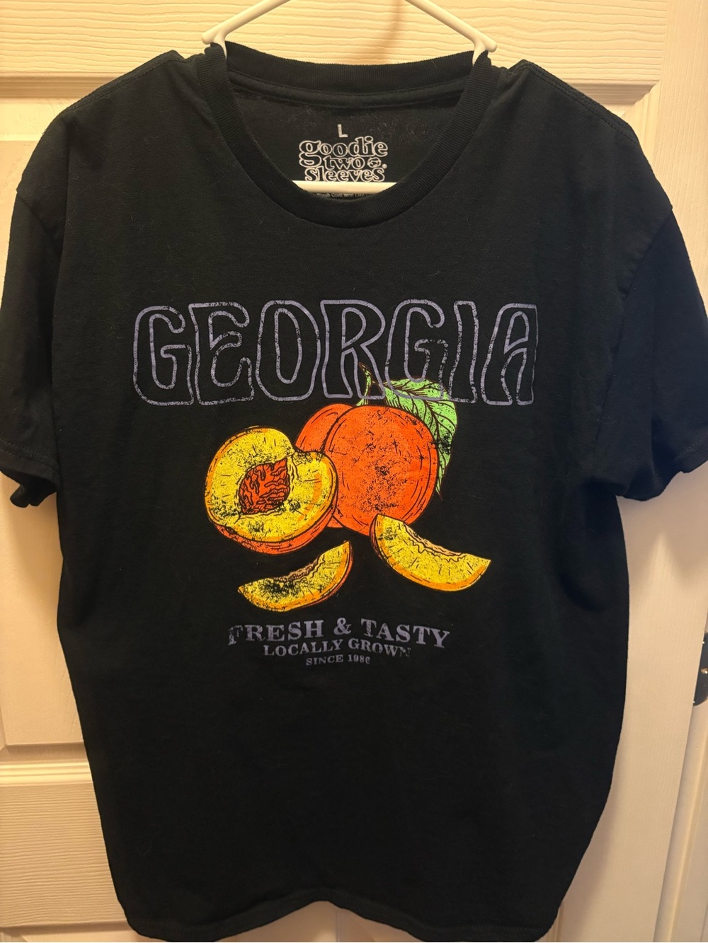 Goodie Two Sleeves Georgia Peach Graphic T‑Shirt - Black